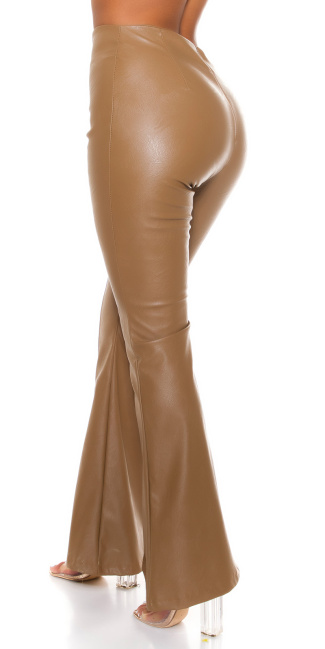 Faux Leather Flared Pants Brown